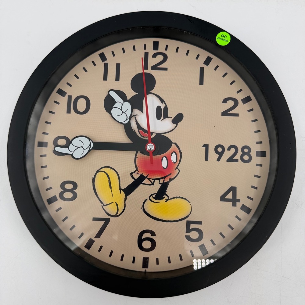 Disney Mickey Mouse 1928 Wall Clock Black Frame MK3069 Quartz Movement 9.75 Inch
